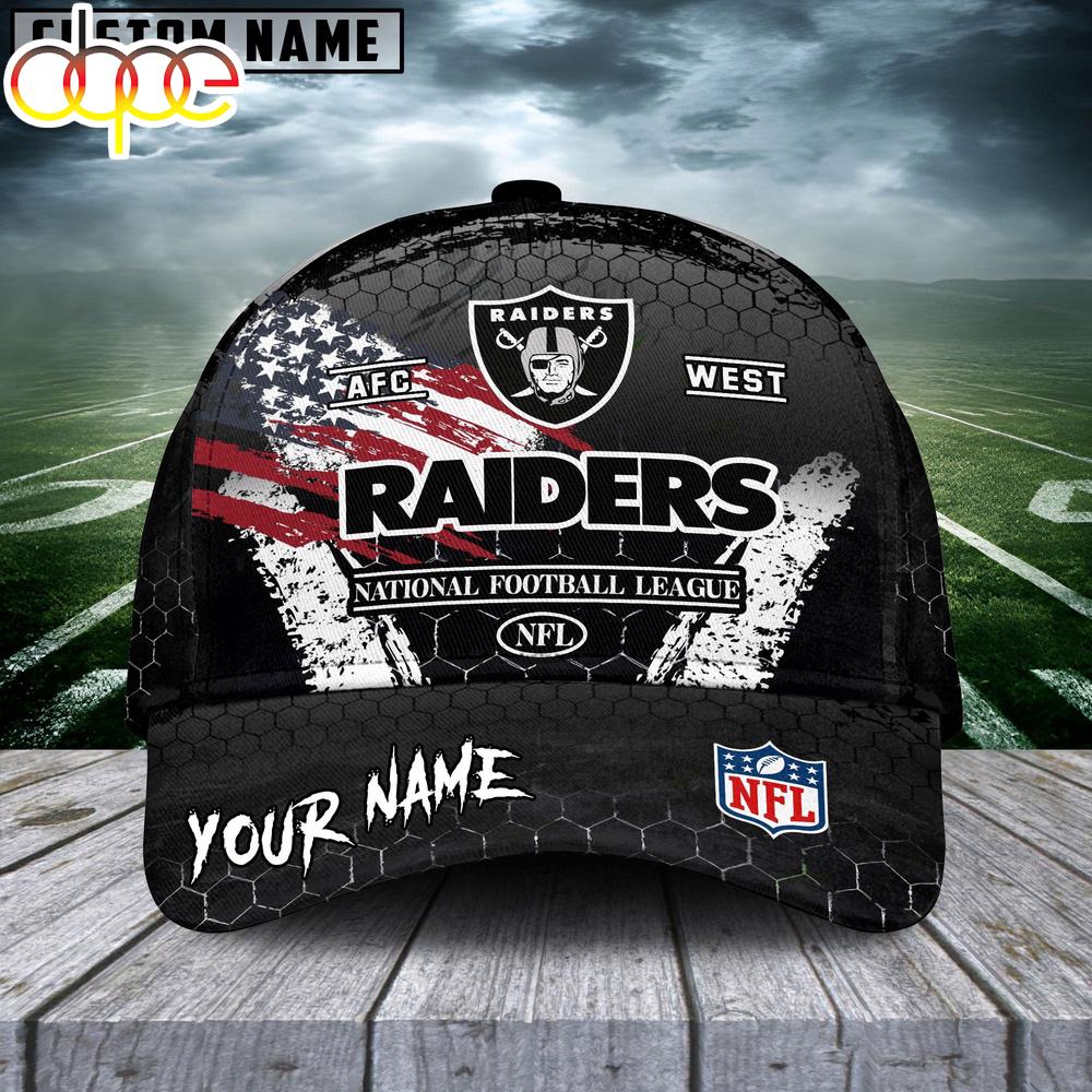 Custom Name Las Vegas Raiders NFL Dark Scratch American Flag Baseball Cap