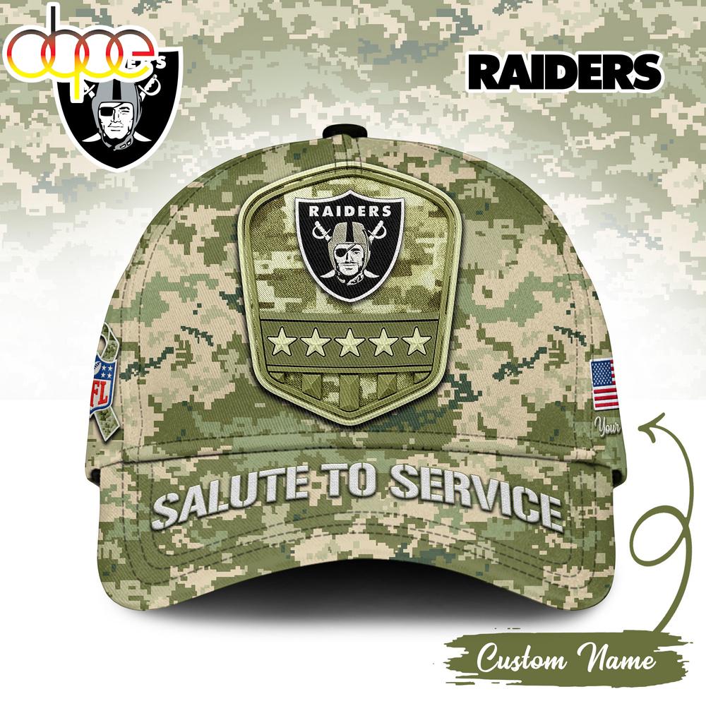 Custom Name Las Vegas Raiders NFL Salute To Service Baseball Cap