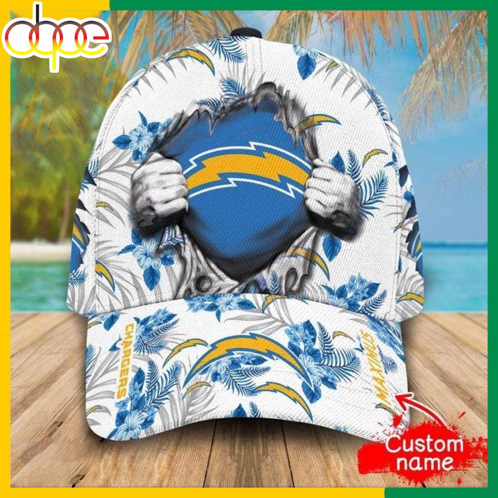 Custom Name Los Angeles Chargers NFL Hawaiian Pattern Classic Baseball Cap