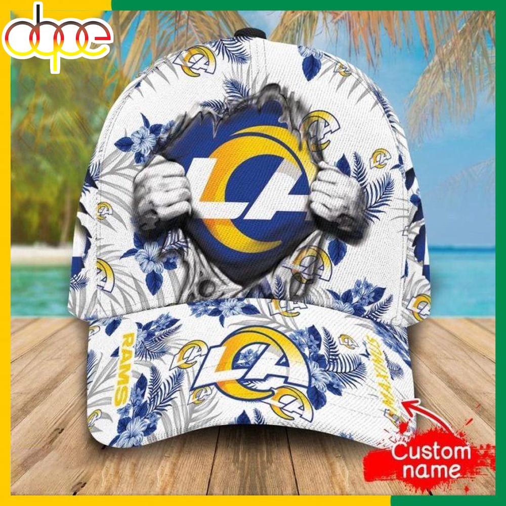 Custom Name Los Angeles Rams NFL Hawaiian Pattern Classic Baseball Cap