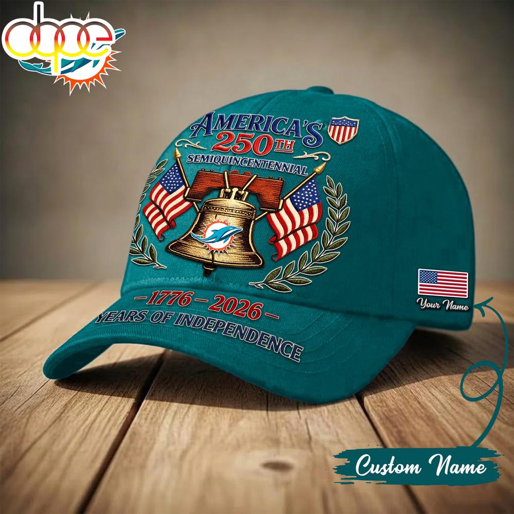 Custom Name Miami Dolphins NFL 1776-2026 Years Of Independence Classic Cap