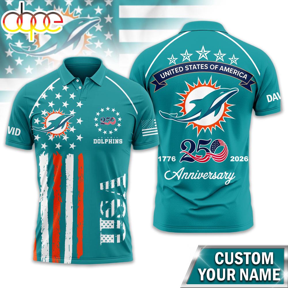 Custom Name Miami Dolphins NFL American Semiquincentennial Polo Shirt