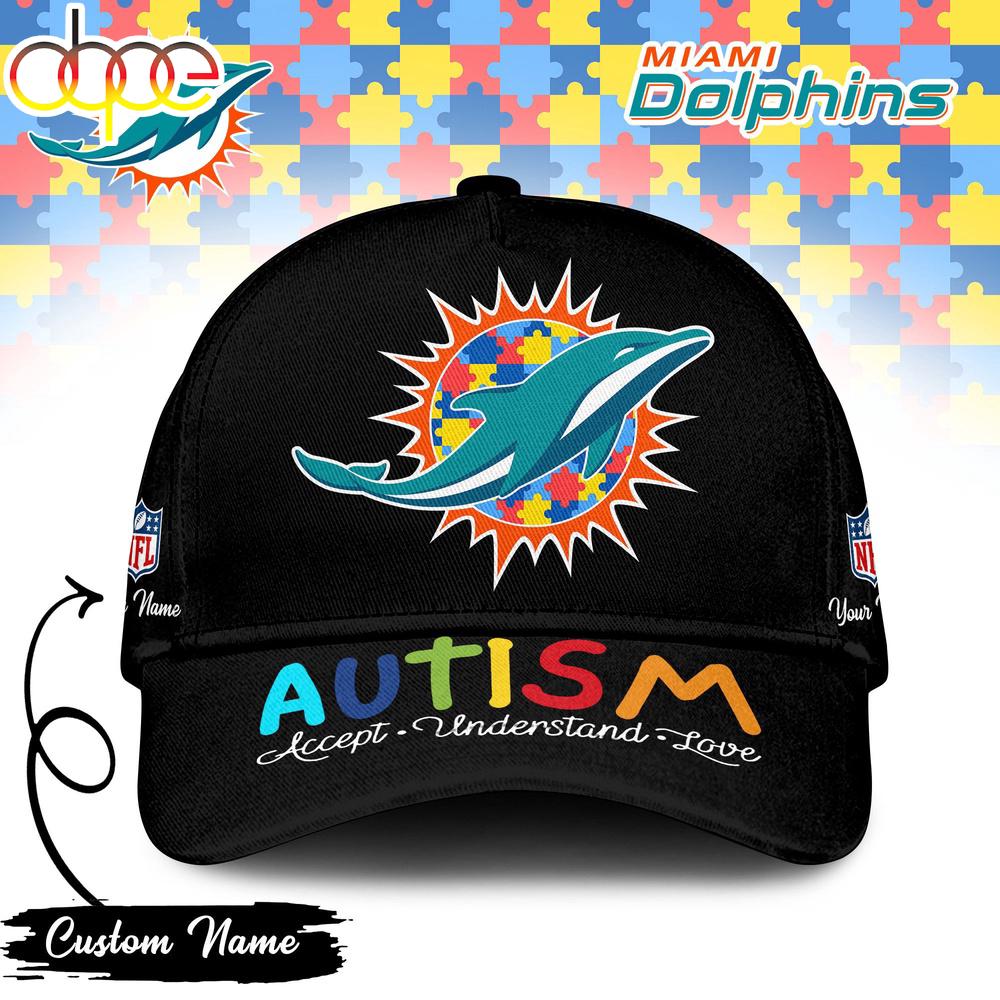 Custom Name Miami Dolphins NFL Autism Classic Baseball Cap