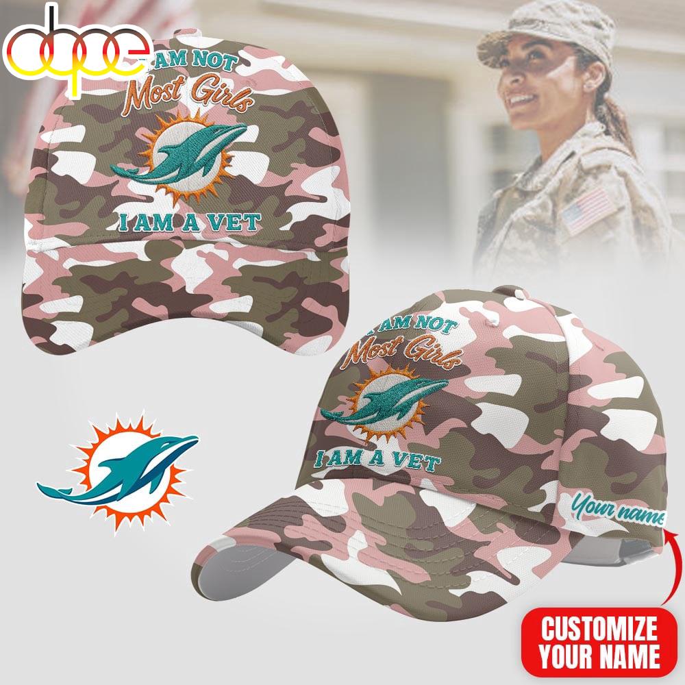 Custom Name Miami Dolphins NFL Camo Veterans Classic Cap