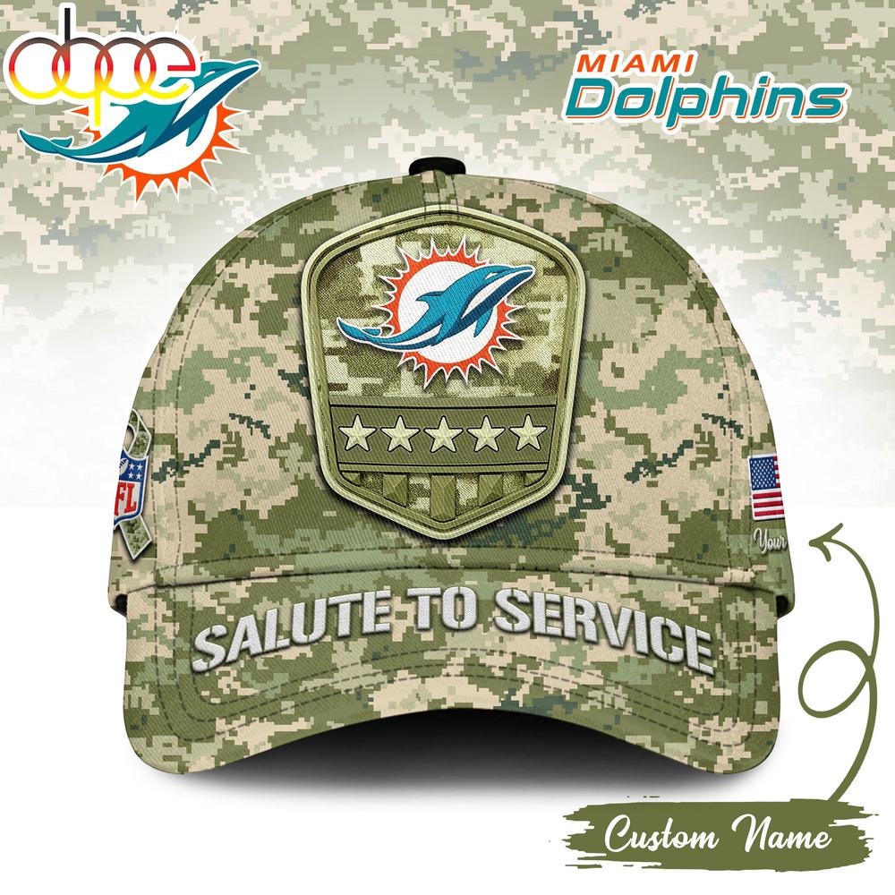 Custom Name Miami Dolphins NFL Salute To Service Baseball Cap