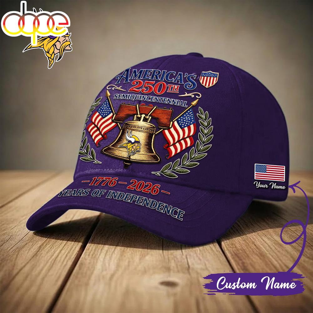 Custom Name Minnesota Vikings NFL 1776-2026 Years Of Independence Classic Cap