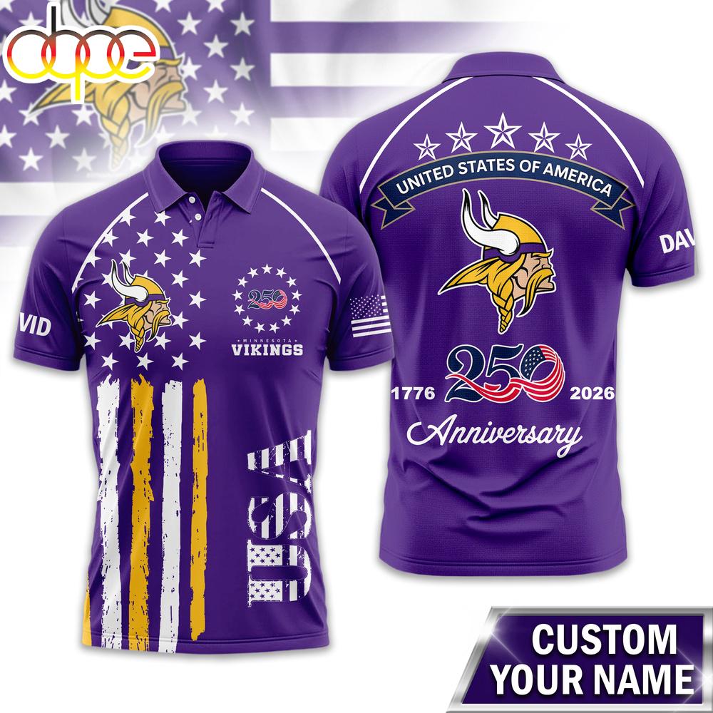 Custom Name Minnesota Vikings NFL American Semiquincentennial Polo Shirt