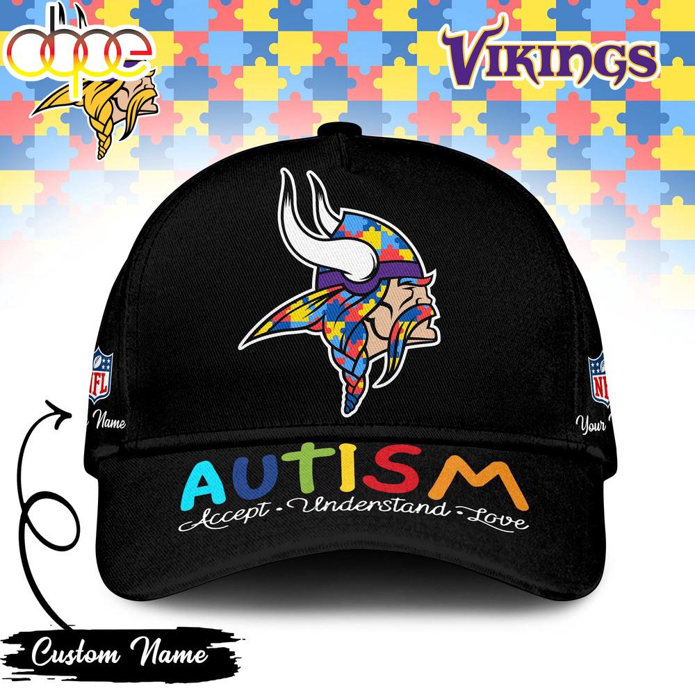 Custom Name Minnesota Vikings NFL Autism Classic Baseball Cap