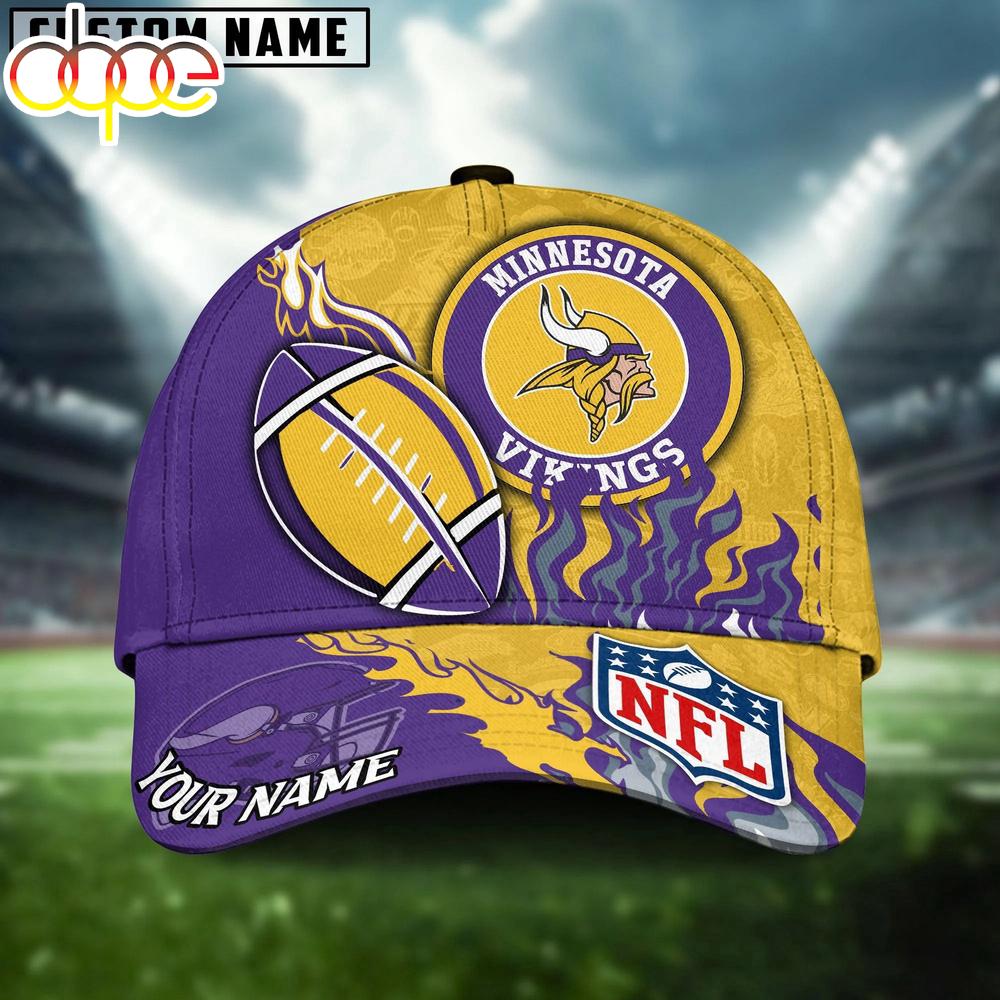 Custom Name Minnesota Vikings NFL Dark Flame Classic Baseball Cap