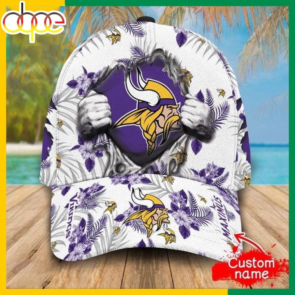 Custom Name Minnesota Vikings NFL Hawaiian Pattern Classic Baseball Cap