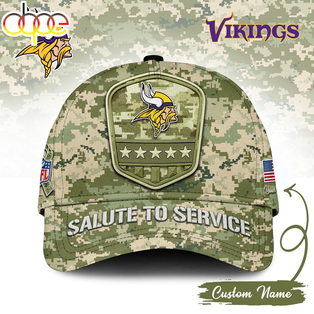 Custom Name Minnesota Vikings NFL Salute To Service Baseball Cap