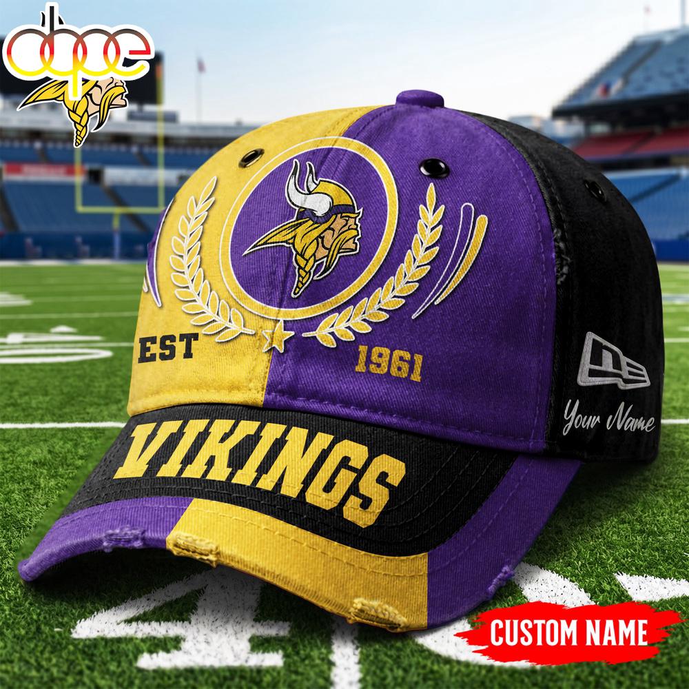 Custom Name Minnesota Vikings NFL Split Color New Era Baseball Cap