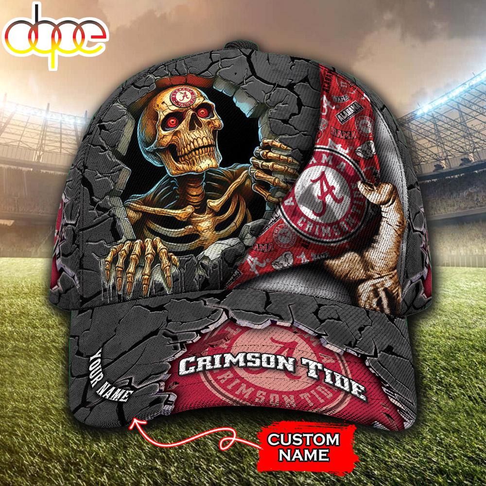 Custom Name NCAA Alabama Crimson Tide Skeleton Halloween Classic Cap