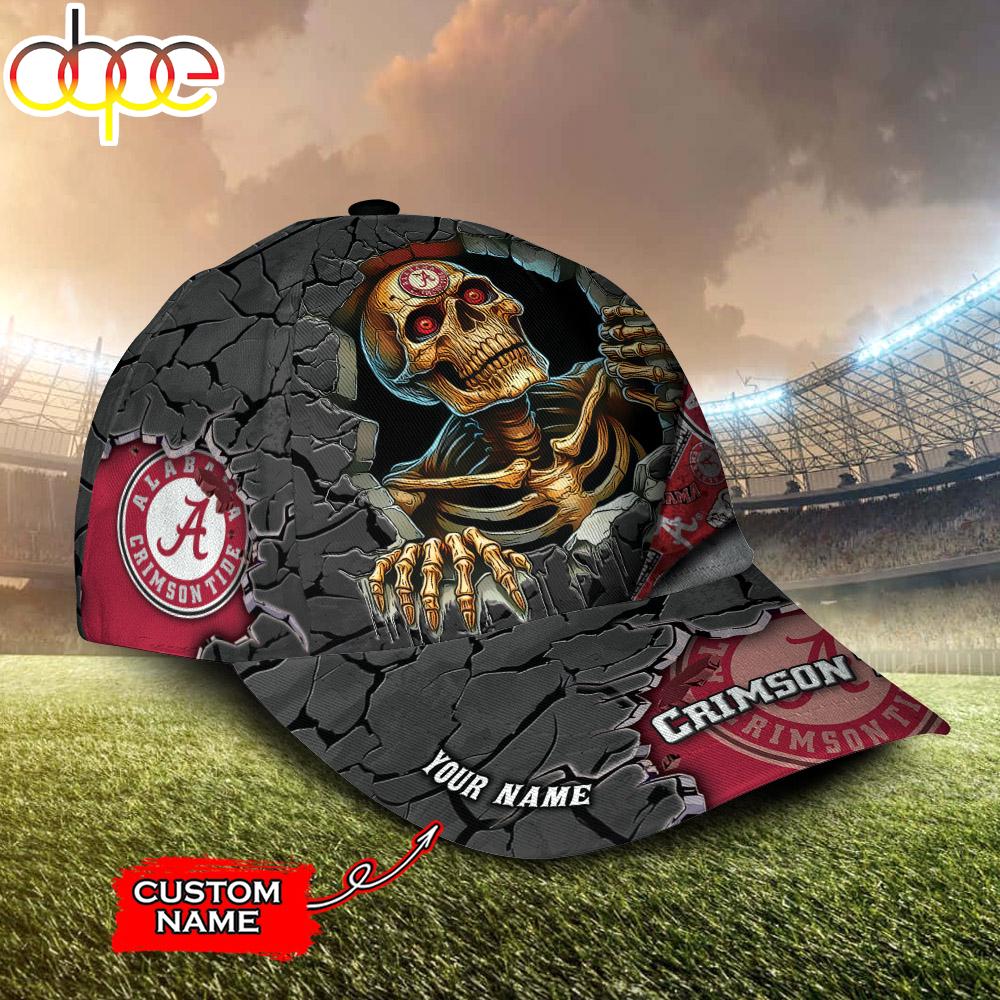 Custom Name NCAA Alabama Crimson Tide Skeleton Halloween Classic Cap