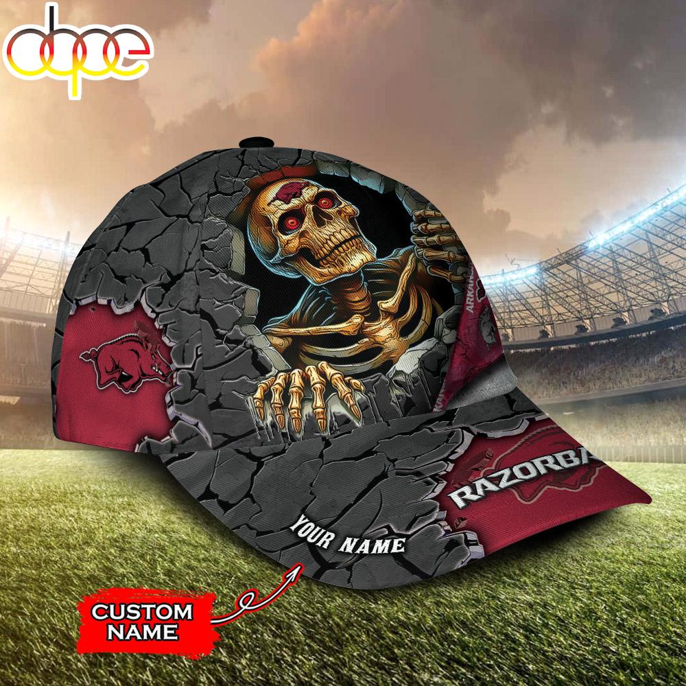 Custom Name NCAA Arkansas Razorbacks Skeleton Halloween Classic Cap