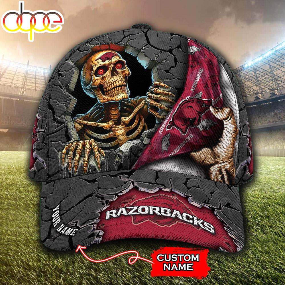 Custom Name NCAA Arkansas Razorbacks Skeleton Halloween Classic Cap