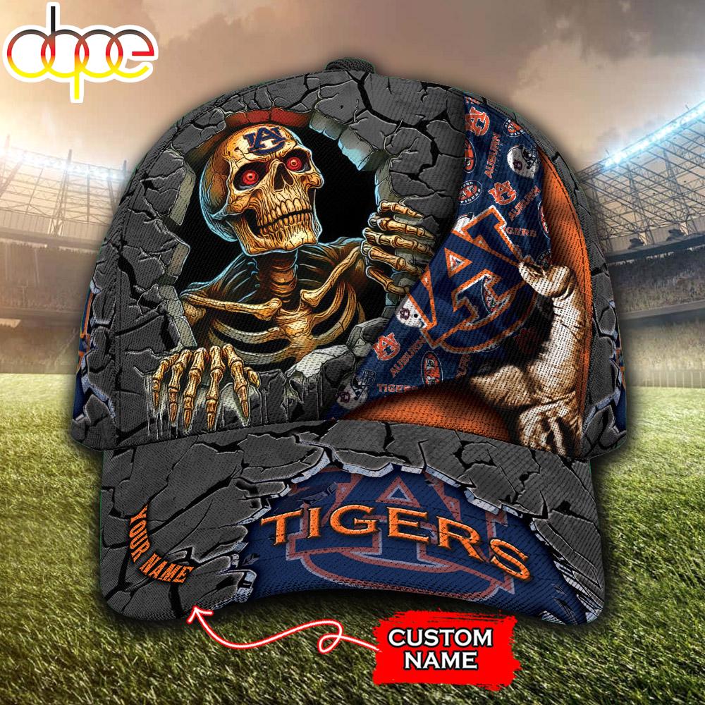 Custom Name NCAA Auburn Tigers Skeleton Halloween Classic Cap