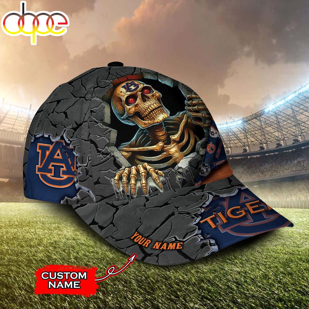 Custom Name NCAA Auburn Tigers Skeleton Halloween Classic Cap