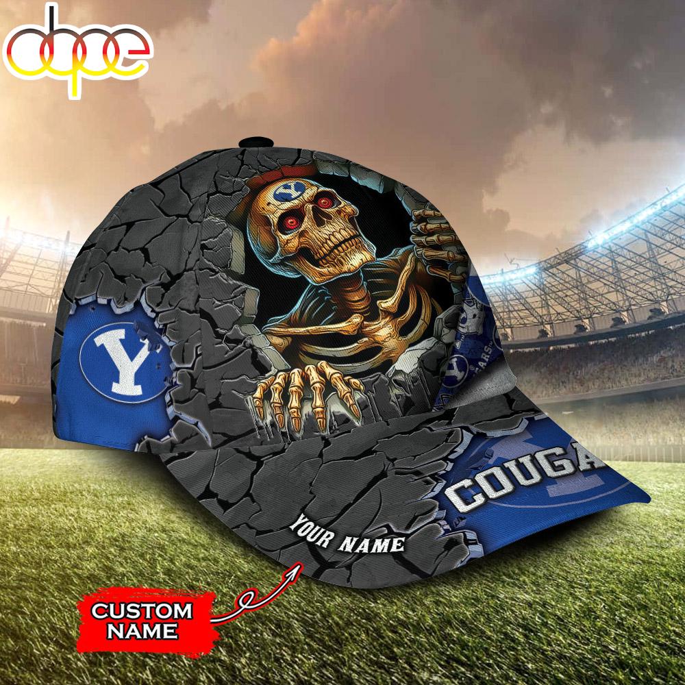 Custom Name NCAA BYU Cougars Skeleton Halloween Classic Cap