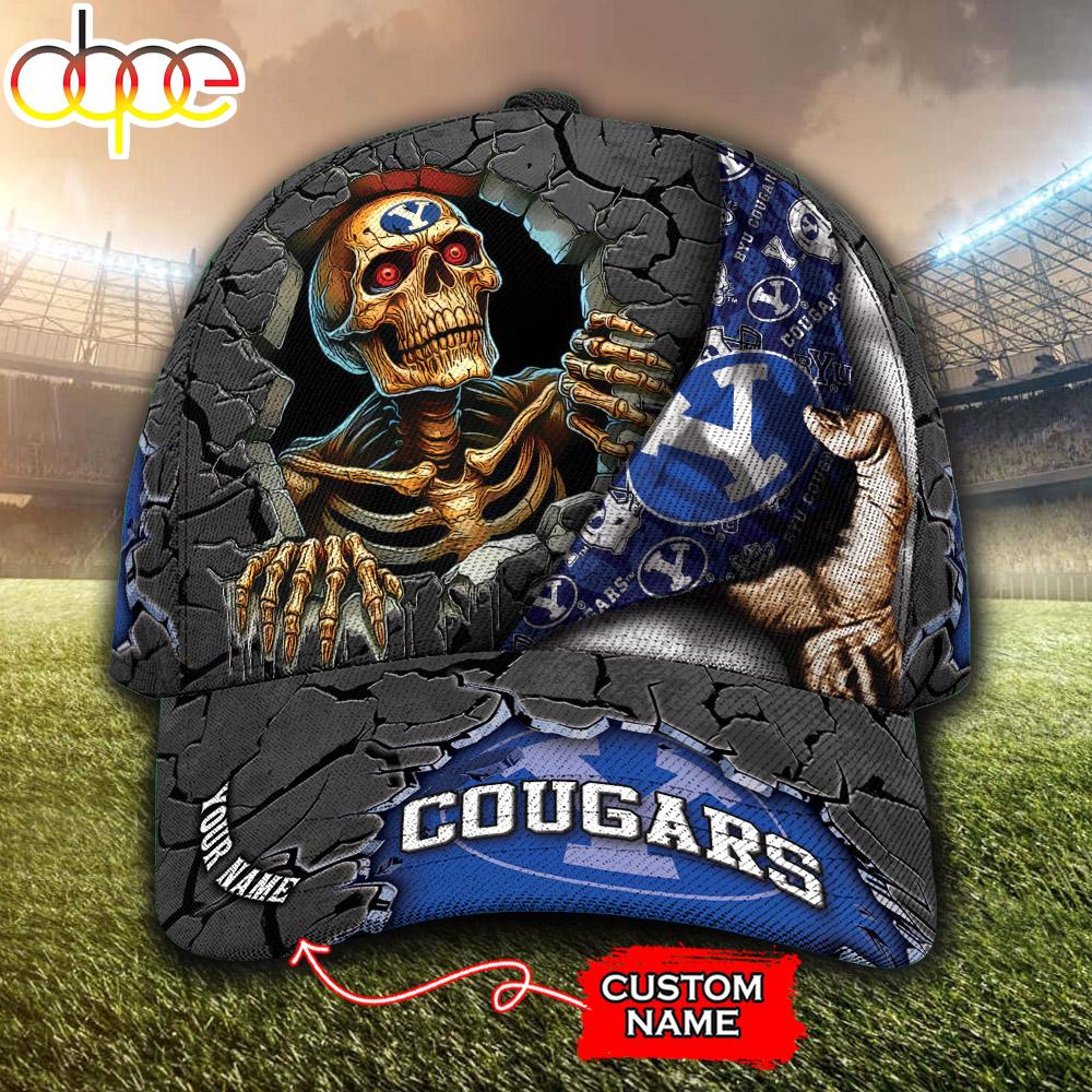 Custom Name NCAA BYU Cougars Skeleton Halloween Classic Cap