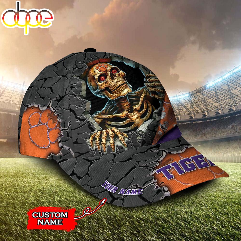 Custom Name NCAA Clemson Tigers Skeleton Halloween Classic Cap