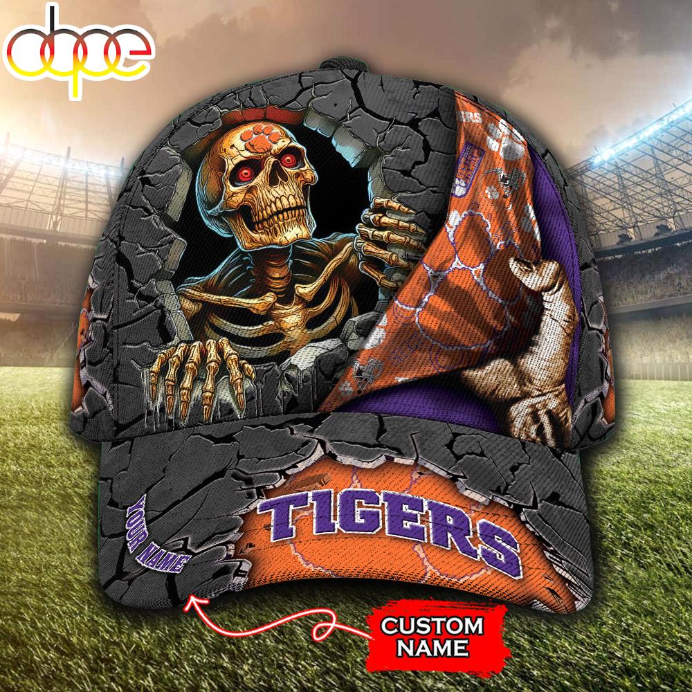 Custom Name NCAA Clemson Tigers Skeleton Halloween Classic Cap