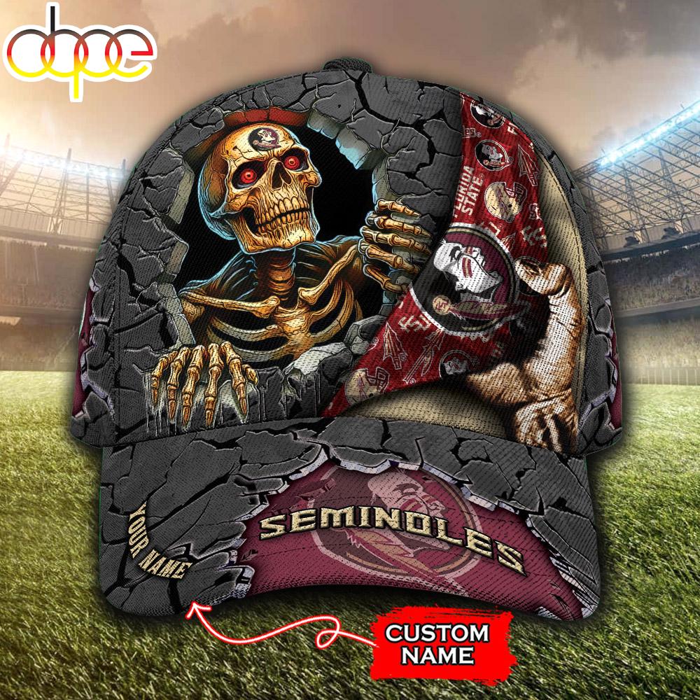 Custom Name NCAA Florida State Seminoles Skeleton Halloween Classic Cap