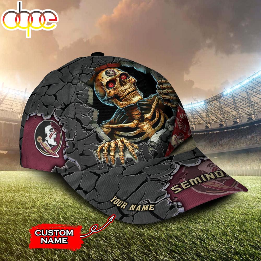 Custom Name NCAA Florida State Seminoles Skeleton Halloween Classic Cap