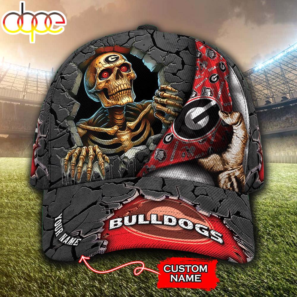 Custom Name NCAA Georgia Bulldogs Skeleton Halloween Classic Cap