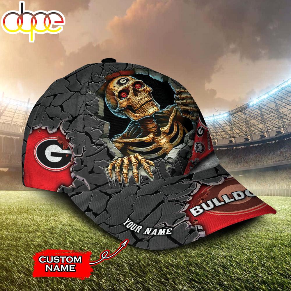 Custom Name NCAA Georgia Bulldogs Skeleton Halloween Classic Cap