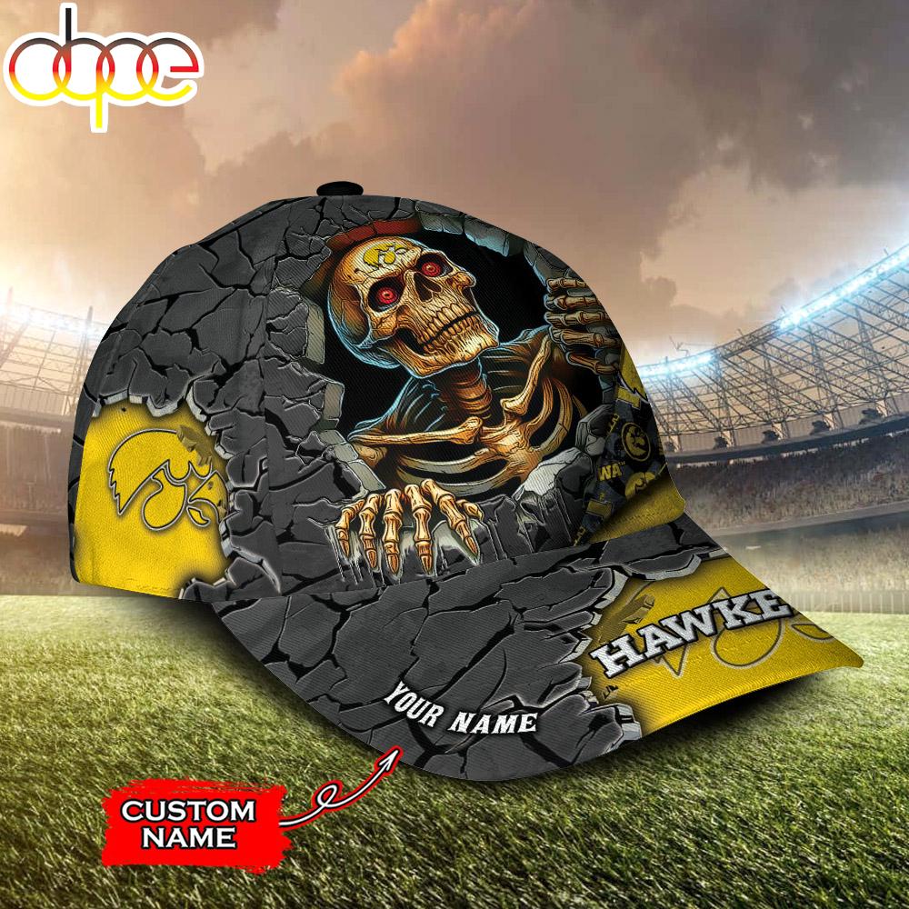 Custom Name NCAA Iowa Hawkeyes Skeleton Halloween Classic Cap