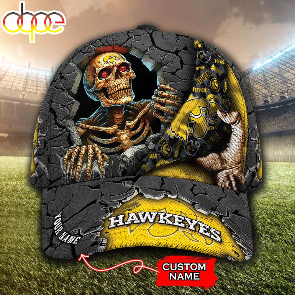 Custom Name NCAA Iowa Hawkeyes Skeleton Halloween Classic Cap