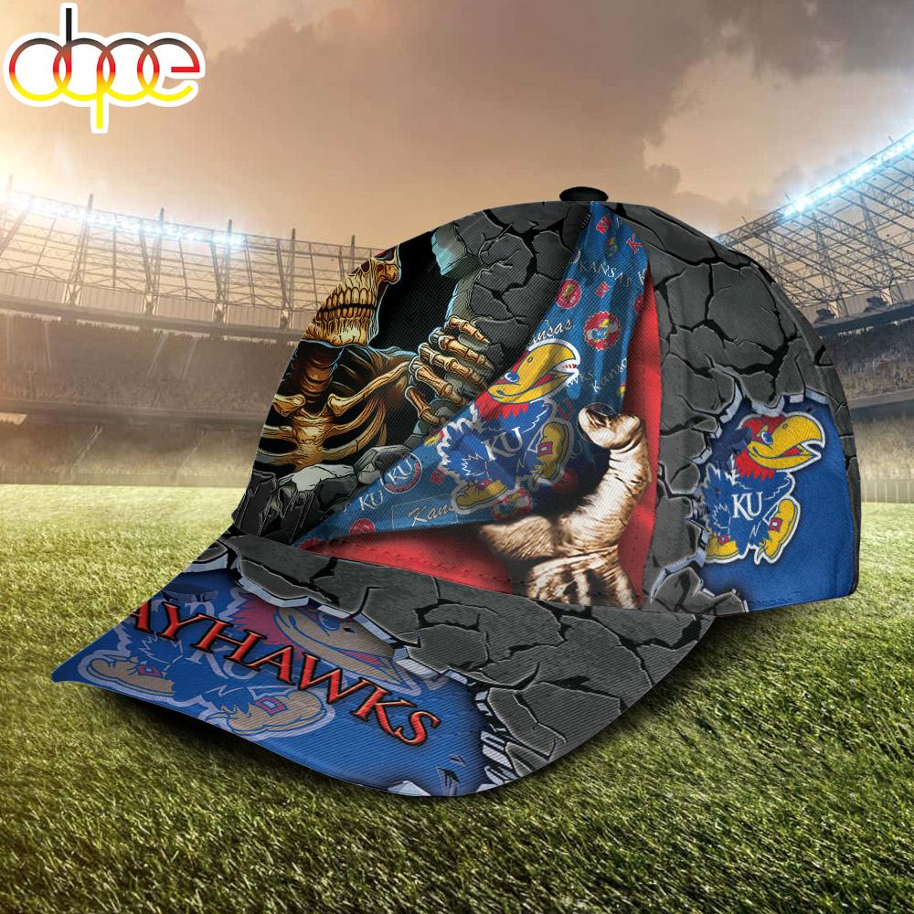 Custom Name NCAA Kansas Jayhawks Skeleton Halloween Classic Cap