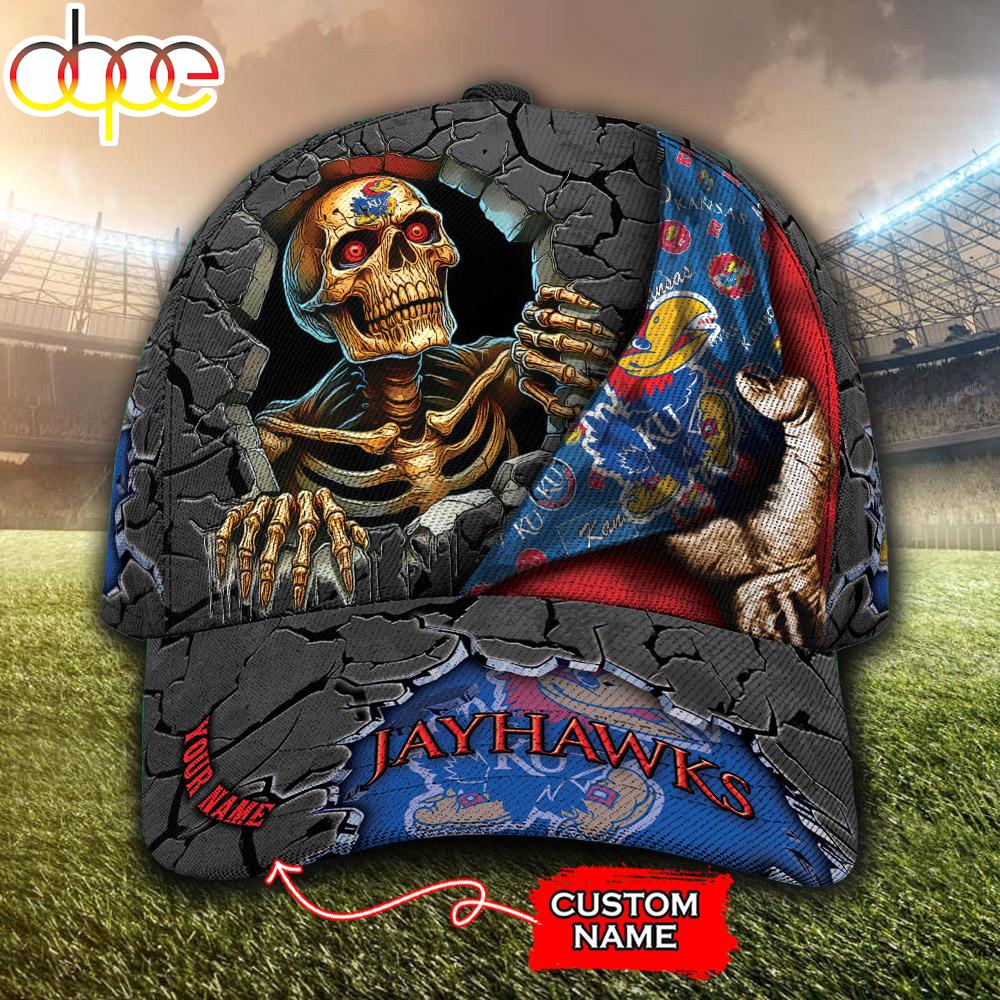 Custom Name NCAA Kansas Jayhawks Skeleton Halloween Classic Cap