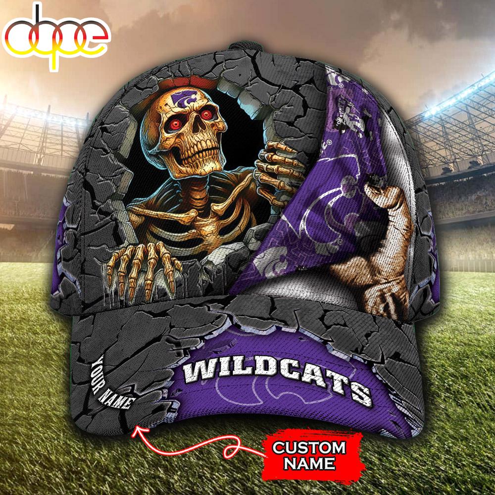 Custom Name NCAA Kansas State Wildcats Skeleton Halloween Classic Cap