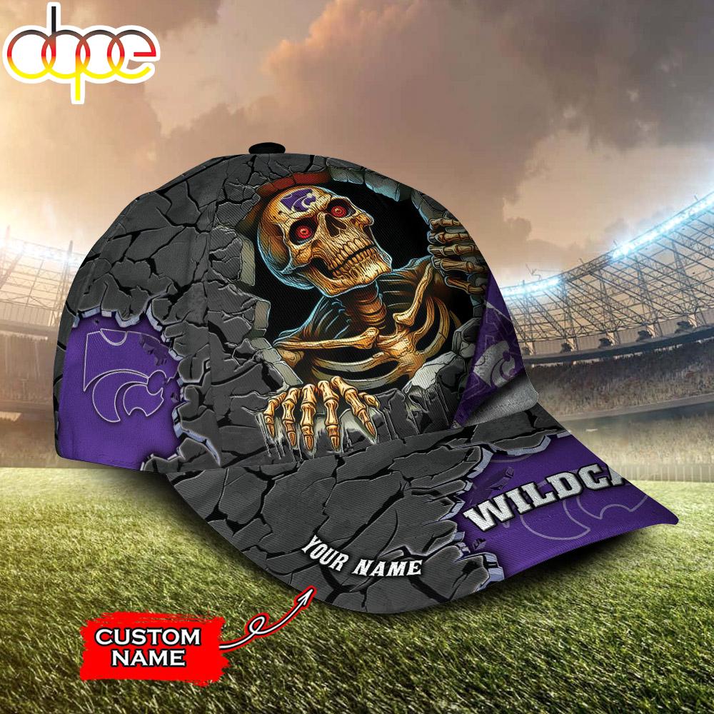 Custom Name NCAA Kansas State Wildcats Skeleton Halloween Classic Cap