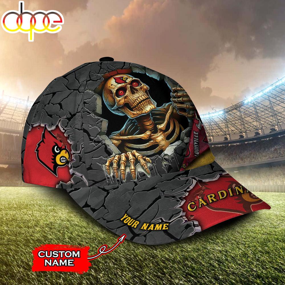 Custom Name NCAA Louisville Cardinals Skeleton Halloween Classic Cap