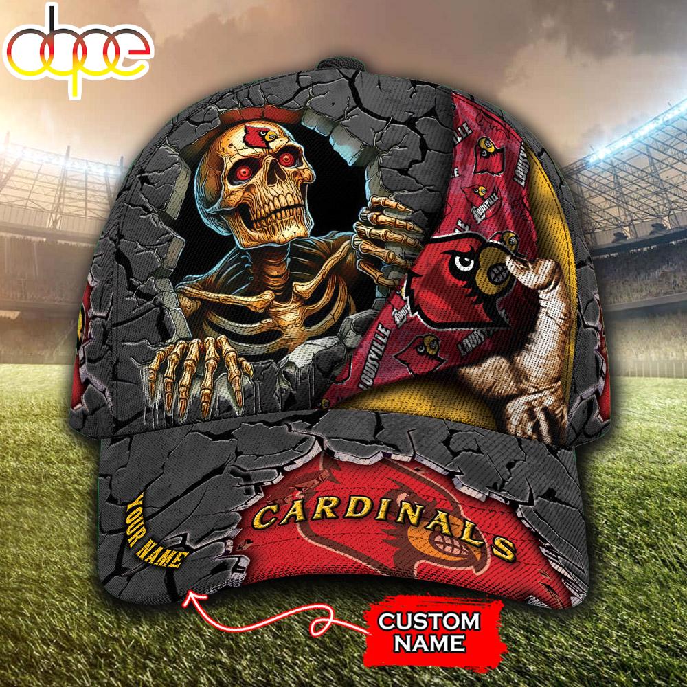 Custom Name NCAA Louisville Cardinals Skeleton Halloween Classic Cap