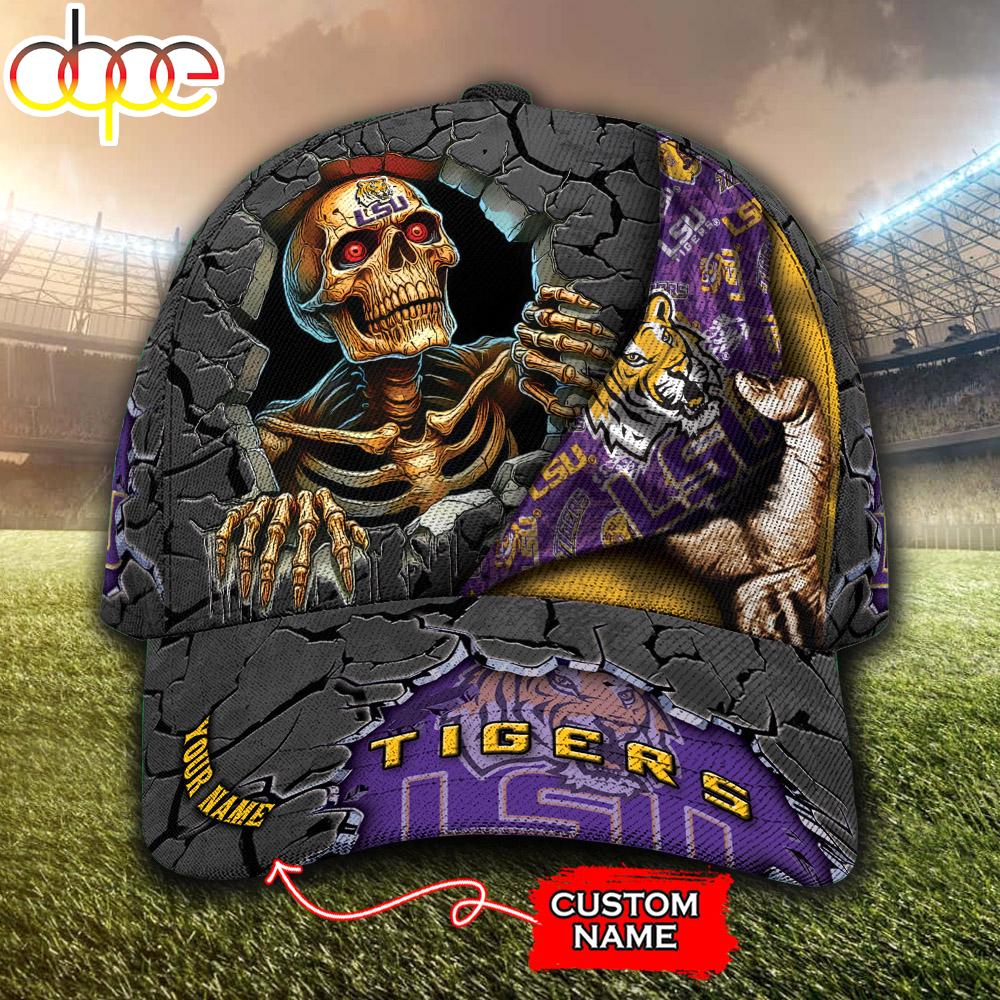 Custom Name NCAA LSU Tigers Skeleton Halloween Classic Cap