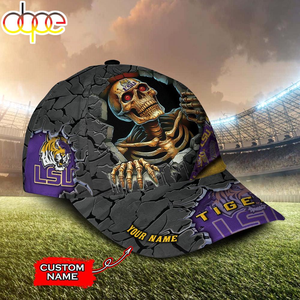 Custom Name NCAA LSU Tigers Skeleton Halloween Classic Cap