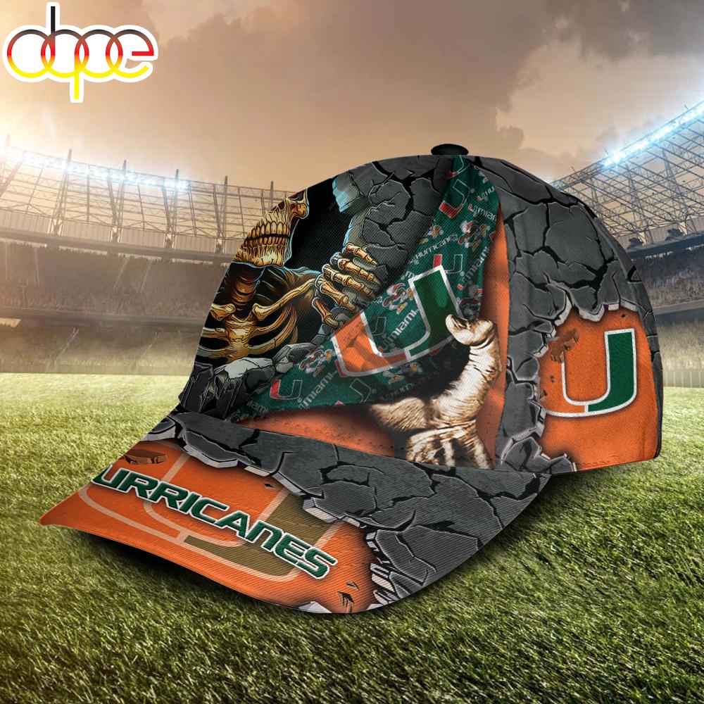 Custom Name NCAA Miami Hurricanes Skeleton Halloween Classic Cap