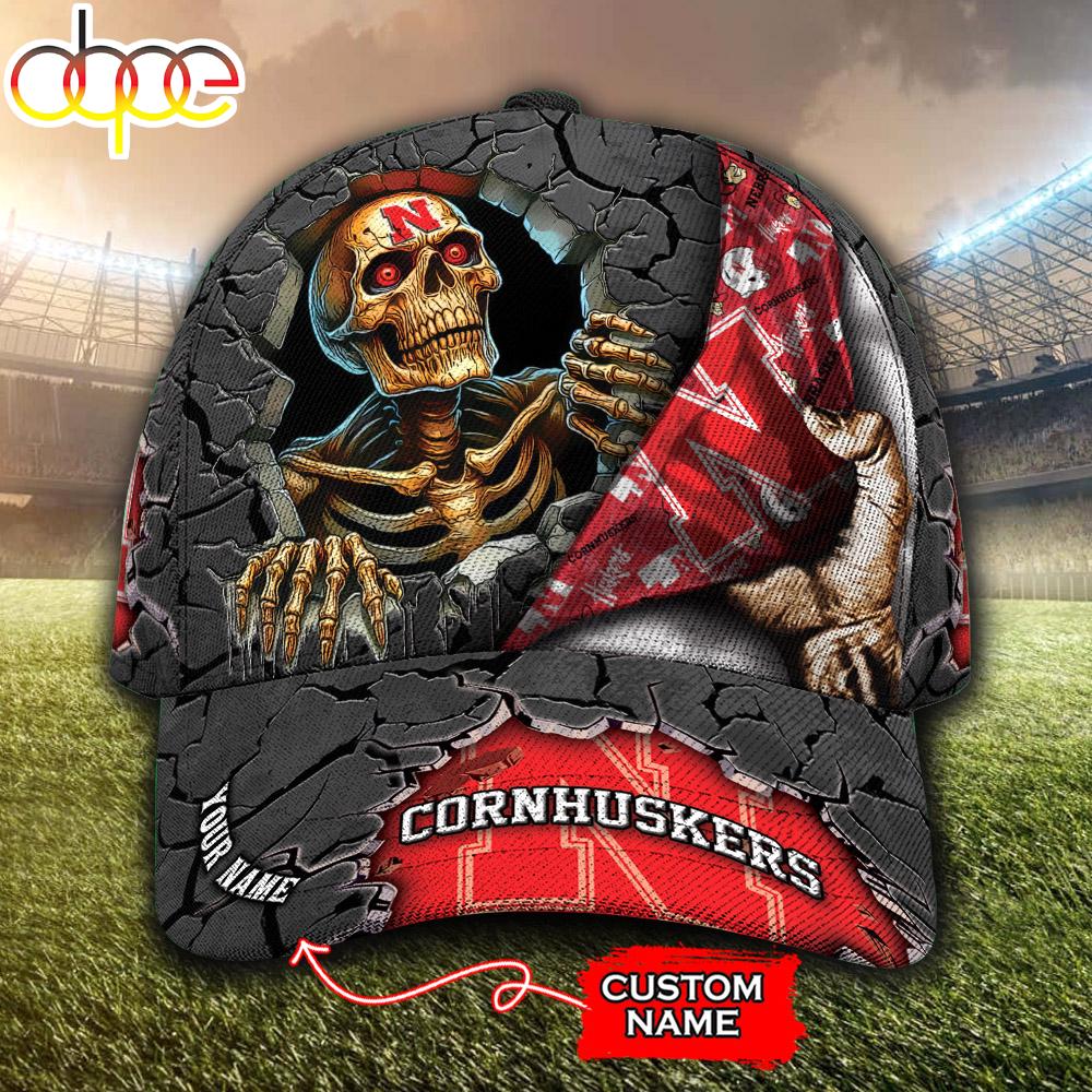 Custom Name NCAA Nebraska Cornhuskers Skeleton Halloween Classic Cap