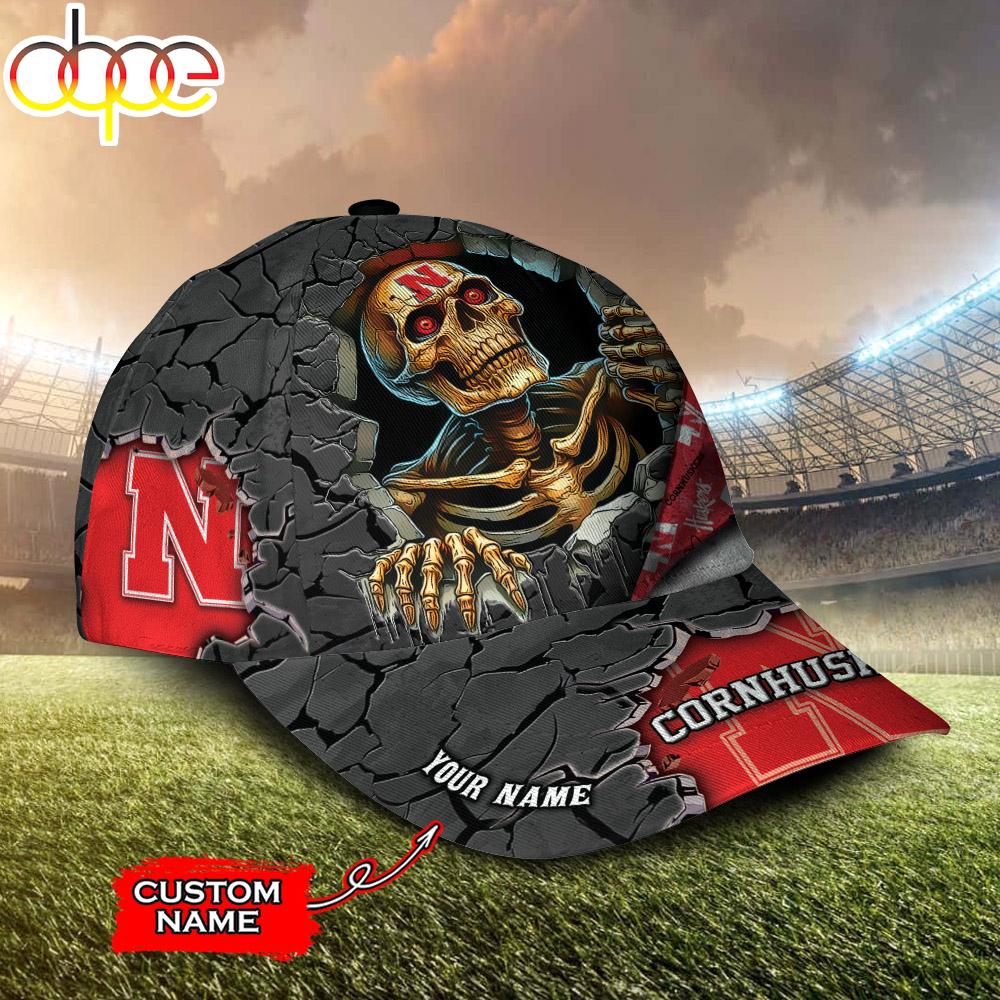 Custom Name NCAA Nebraska Cornhuskers Skeleton Halloween Classic Cap