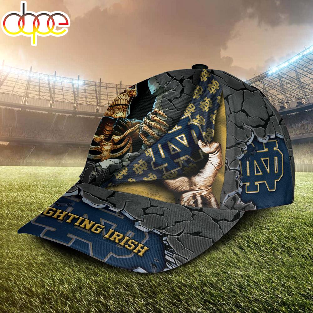 Custom Name NCAA Notre Dame Fighting Irish Skeleton Halloween Classic Cap