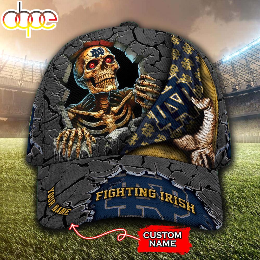 Custom Name NCAA Notre Dame Fighting Irish Skeleton Halloween Classic Cap