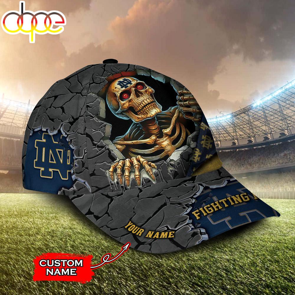 Custom Name NCAA Notre Dame Fighting Irish Skeleton Halloween Classic Cap