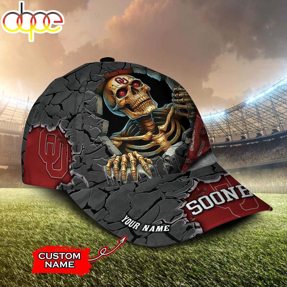 Custom Name NCAA Oklahoma Sooners Skeleton Halloween Classic Cap