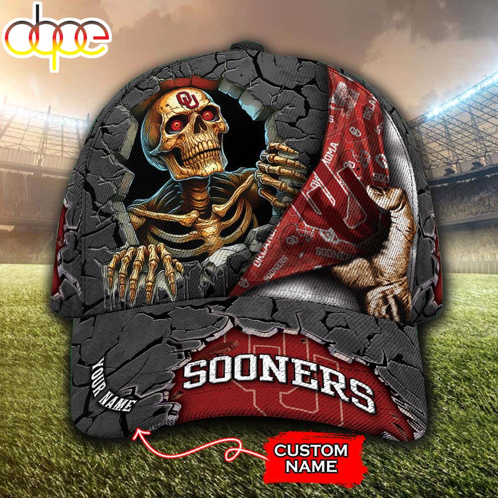 Custom Name NCAA Oklahoma Sooners Skeleton Halloween Classic Cap
