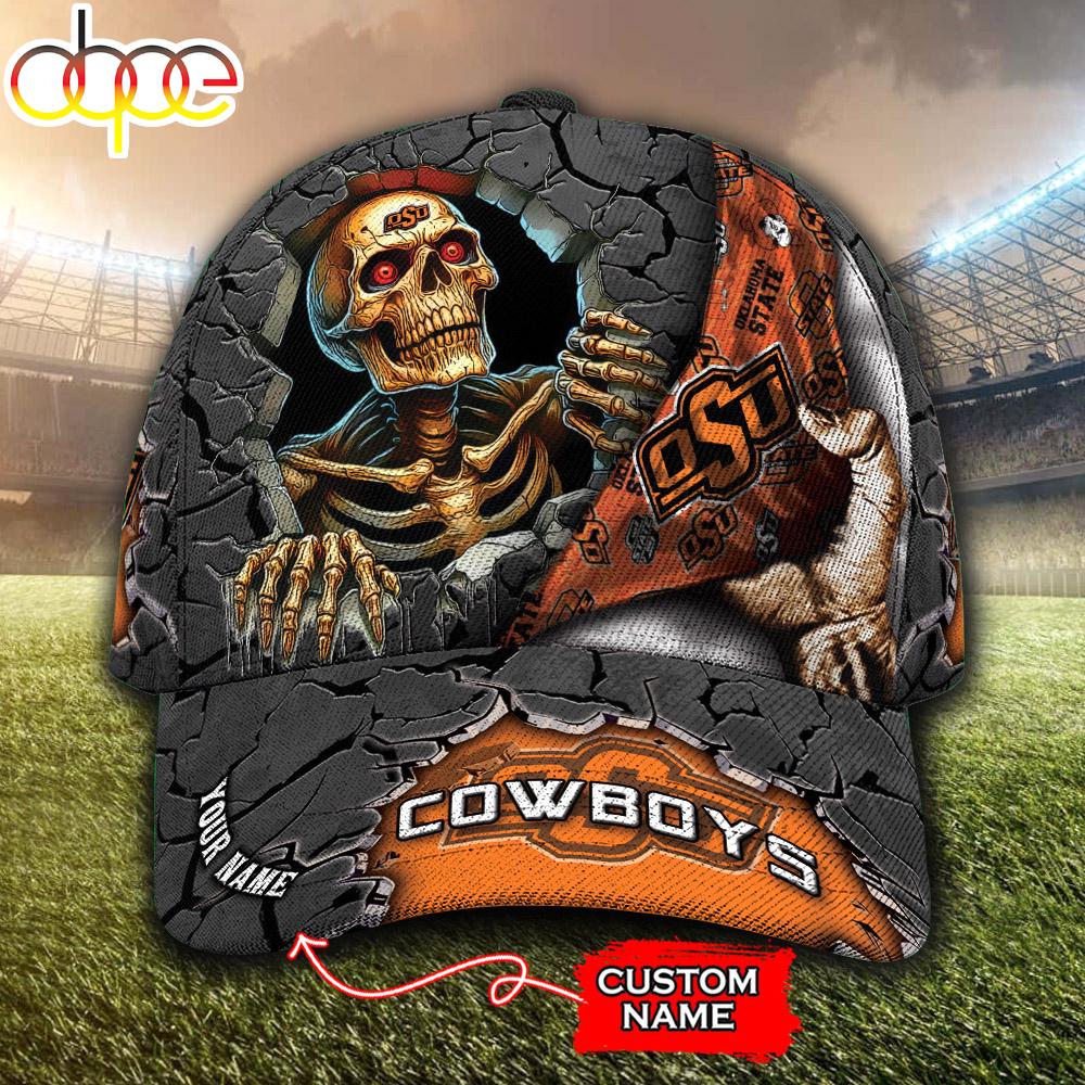 Custom Name NCAA Oklahoma State Cowboys Skeleton Halloween Classic Cap