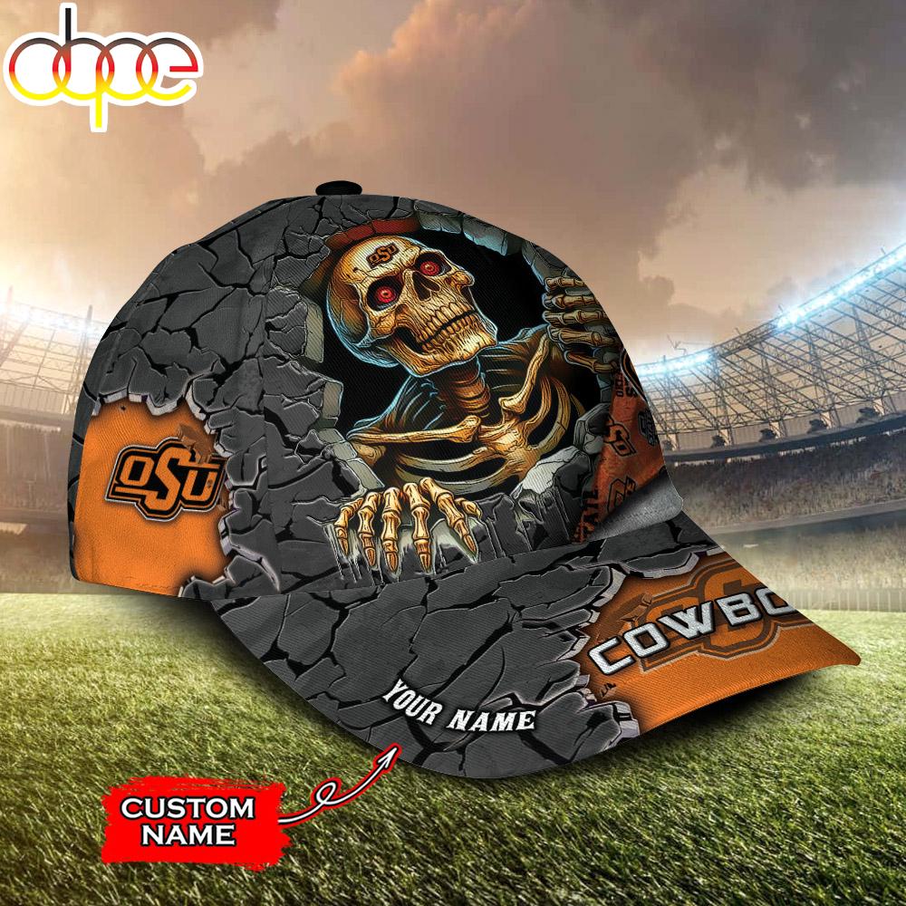 Custom Name NCAA Oklahoma State Cowboys Skeleton Halloween Classic Cap